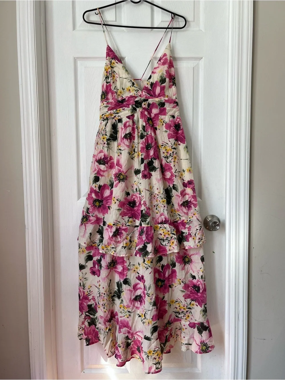Abercrombie & Fitch Floral Pink Spaghetti-Strap tiered ruffle maxi dress size L